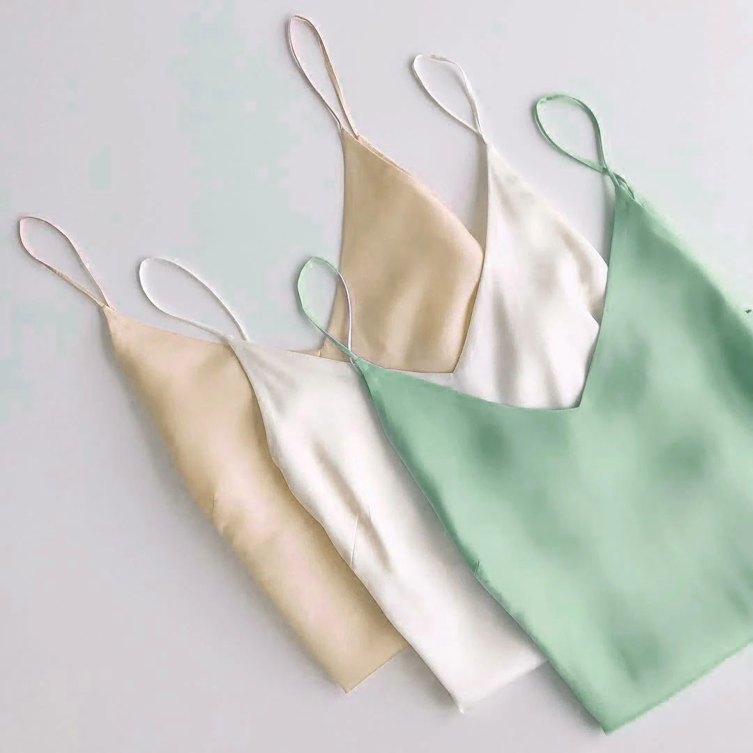 

Silk Women Solid Camis Top Spaghetti Strap Summer Camis Shirts Backless Solid Sexy Casual Basic Tops Plus Size