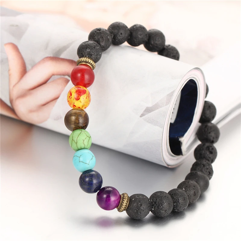 

Buddha Bless Lose Weight Chakra Bracelet Black Lava Healing Balance Beads Reiki Buddha Prayer Natural Stone Bracelet For Women