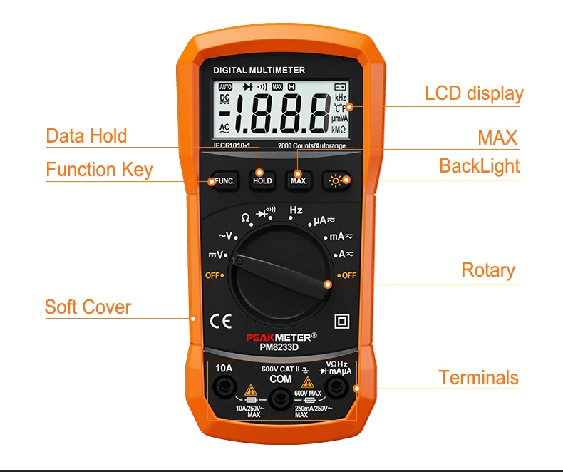 Официальный Peakmeter лучшая низкая цена карманный размер ЖК-дисплей AC DC 2000 отсчетов автоматический Диапазон Цифровой мультиметр PM8233 серии