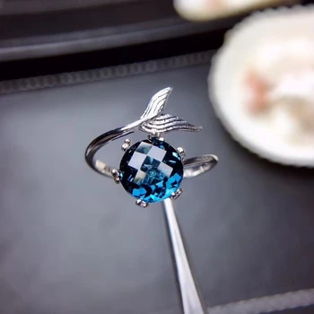 

Natural dark blue topaz gem ring 925 Silver natural gemstone Opening ring Fashion Lovely goldfish girl Birthday Gift jewelry