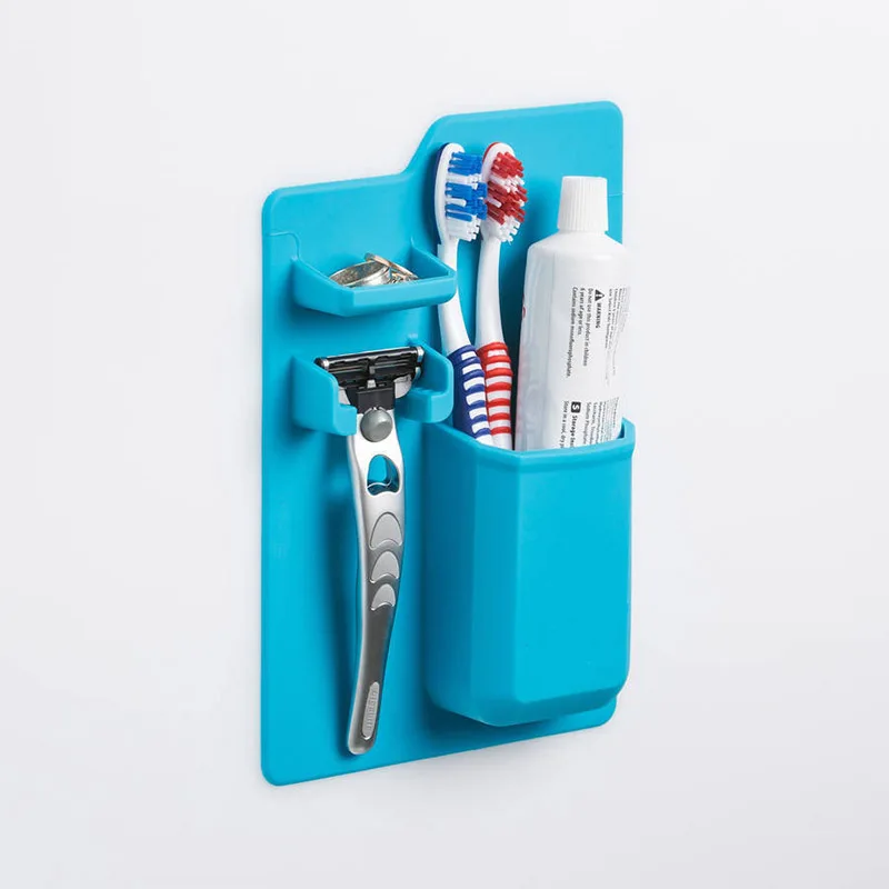 

Silicone Suction Wall Mount Storage Shelves Rack Toothbrush Holder Toothpaste Razor Storage Box Bathroom Organize Tool