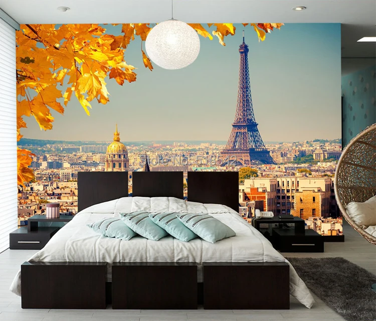 Пользовательские 3D фото стена Бумага Эйфелева башня европейский город кленовый лист изображение для Гостиная Спальня ТВ фон росписи стены Бумага