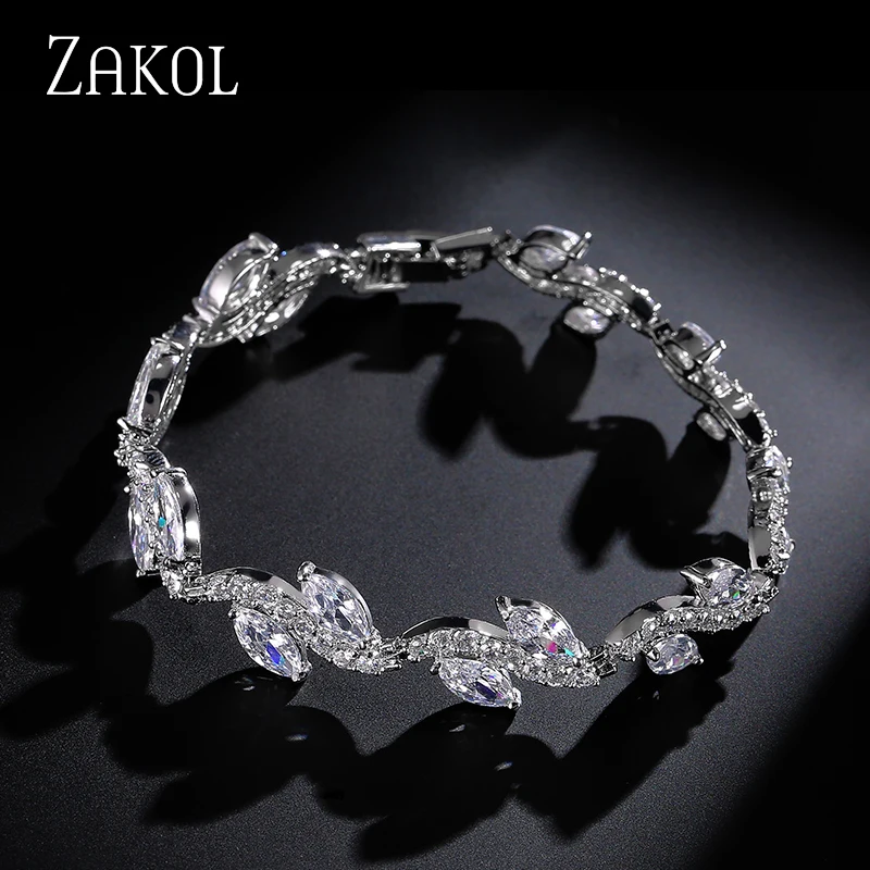 ZAKOL تألق! الشظية اللون عالية الجودة AAA + تشيكوسلوفاكيا زركونيا حبلا سوار للتنس للنساء الأزياء ليف مجوهرات صيفية FSBP066