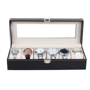 

6 Slots Wrist Watches Jewelry Display Storage Organizer PU leather 30cmX11.2cmX7.8cm Storage Watch Box Case gift