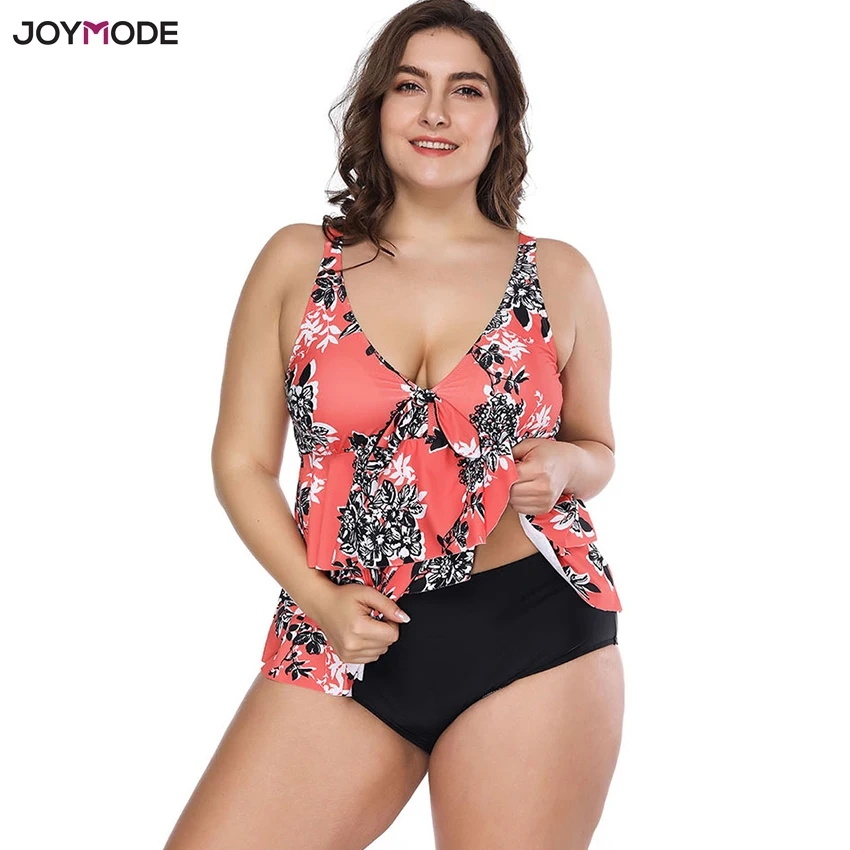 JOYMODE Two Piece Bikinis Swimwear Big Plus Size 4XL Women Fat Swimsuit Tankini Pad Swim Dress Bathing Suit 2018 Biquinis Mujer