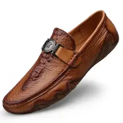 2019 г. Модная мужская обувь из натуральной кожи повседневная мужская обувь на плоской подошве Удобные туфли без каблука с крокодиловым