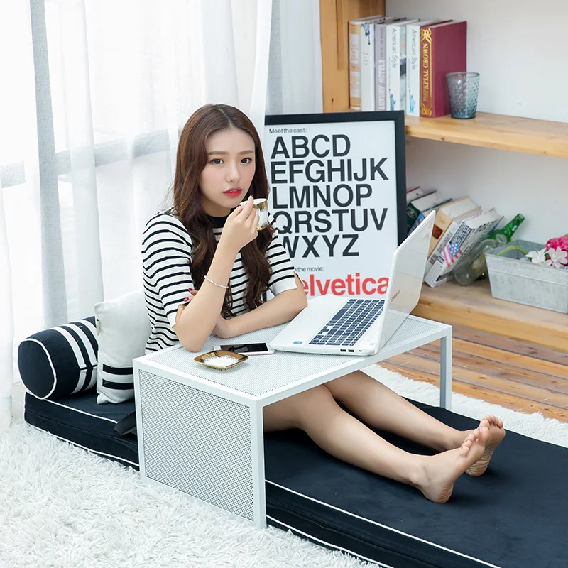 

Mini Side Table Iron Dual-use Computer Desk Rectangle Sturdy Writing Desks Home Bed Office with Vents 65*40*30.5cm Black White