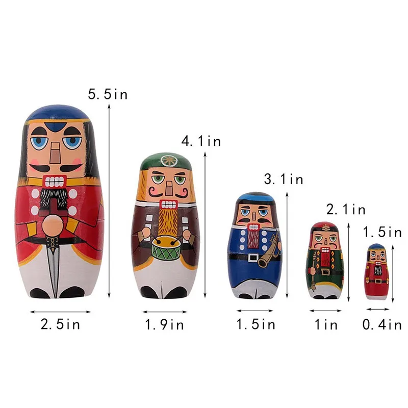 Handmade Nutcracker  Matryoshka Doll Russia Nesting Wooden Dolls Gift Nested Traditional Toy Set Of 5Pcs Christmas Carol Joy Home Decoration  (9)