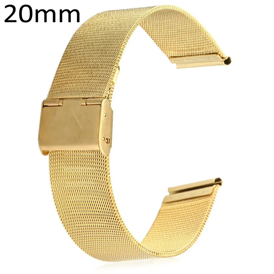20 мм для мужчин и женщин Нержавеющая сталь сетка ремешок складная застежка с браслет безопасности для K88H прочный крепкий полированный - Цвет: Золотой