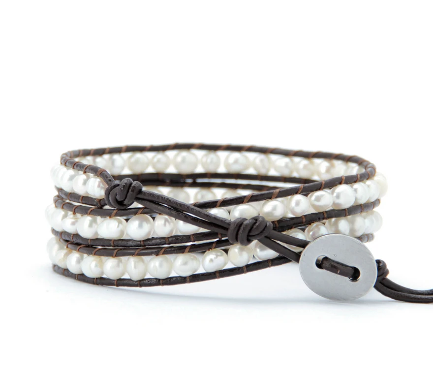 Natural Pearl Jewelry New 4-5MM Irregular Freshwater Pearl 3X Leather Wrap Bracelet Fashion Pearl Bracelet