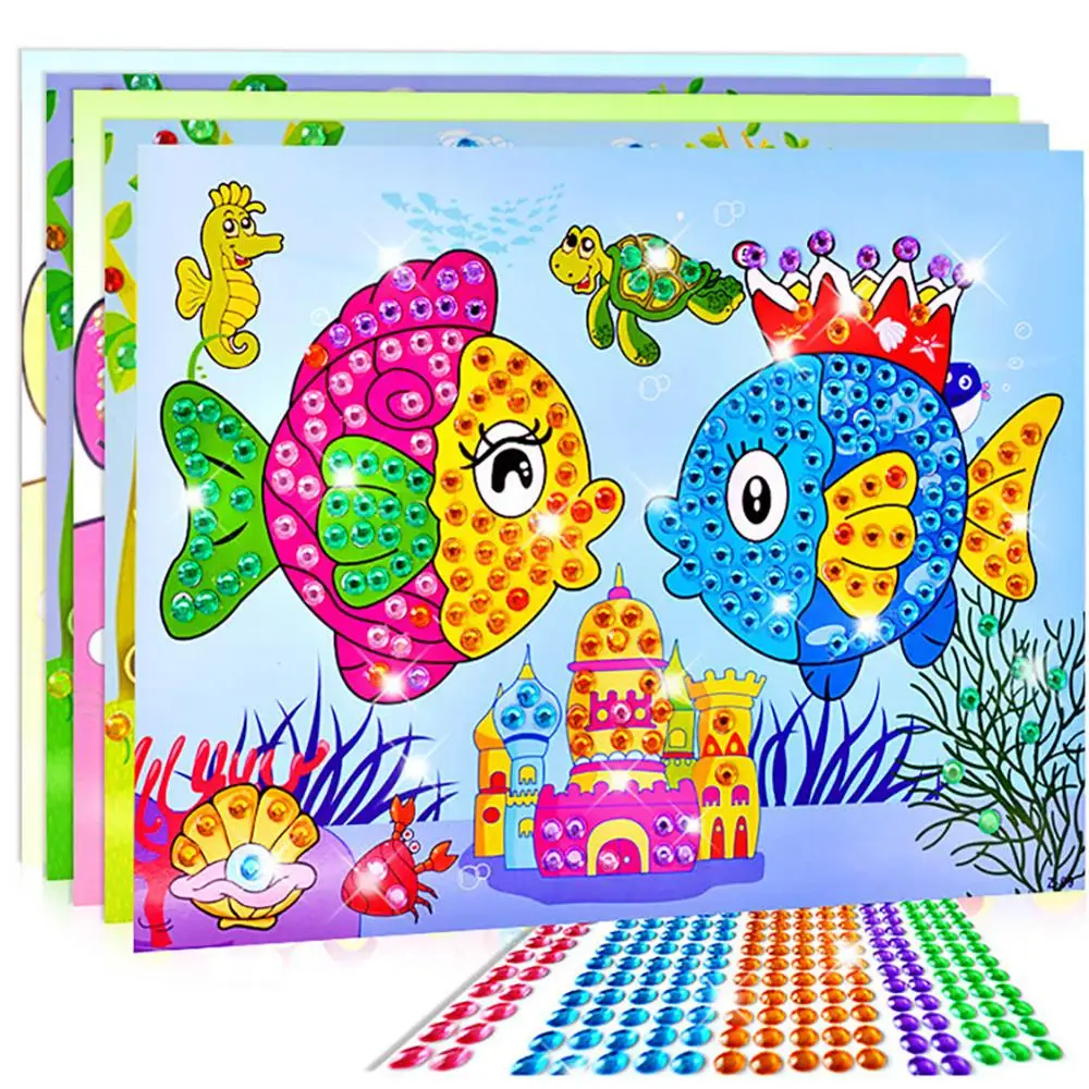 

4Pcs Paper DIY Crafts Crystal Diamond Stickers Painting Mosaic Puzzle early Educational Kids Toy Handmade Crystal Paste Paste