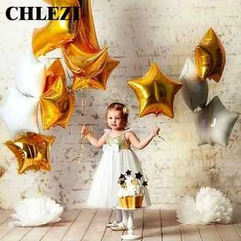

10 pcs 18 inch gold white silver star Helium foil balloons Birthday Wedding party decorations Big Moon Foil balloons baby shower