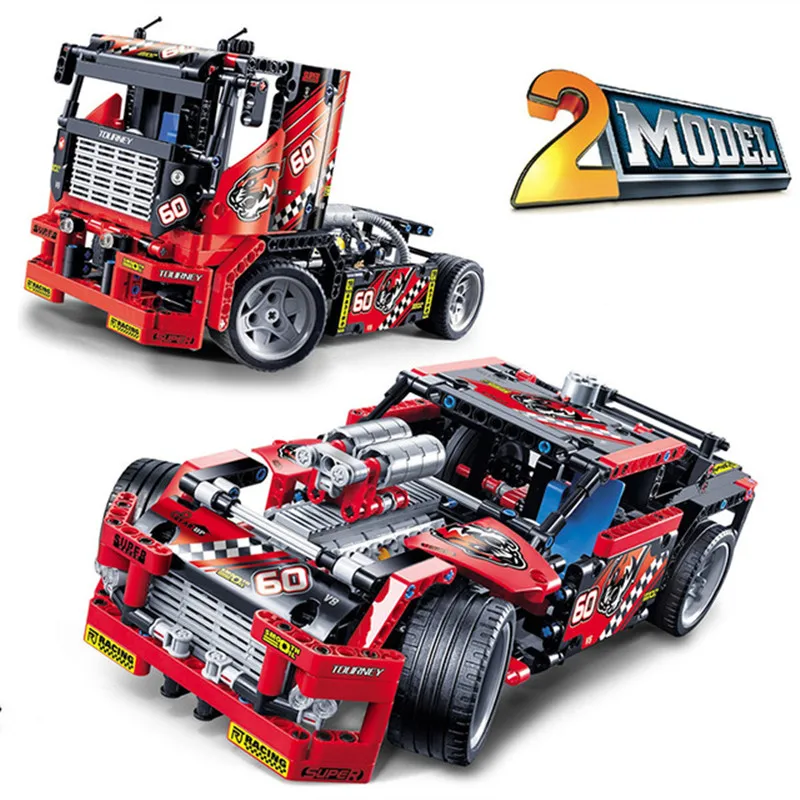

608pcs Diy Race Truck Car 2 In 1 Transformable Model Building Blocks Bricksc Compatible With Legoingly Toys For Children Gifts