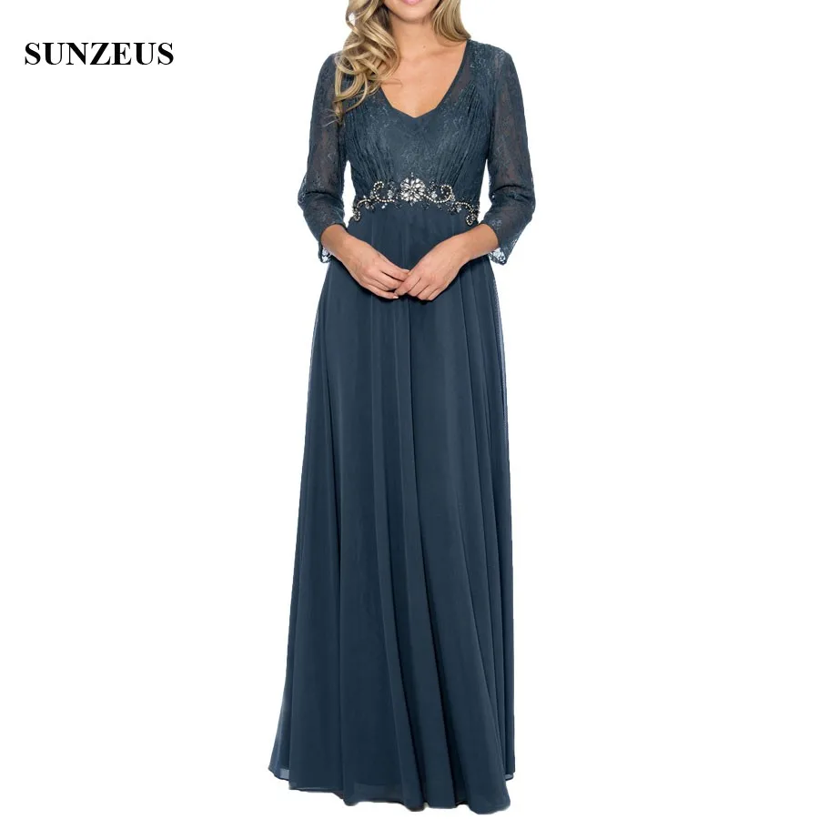 Vintage Lace Lange Mouwen Moeder Van De Bruid Jurken Dark Navy Chiffon Lady Wedding Party Jurken Kralen Moeder Jurk CM0181 Vintage Lace Lange Mouwen Moeder Van De Bruid Jurken Dark Navy Chiffon Lady Wedding Party Jurken Kralen Moeder Jurk CM0181
