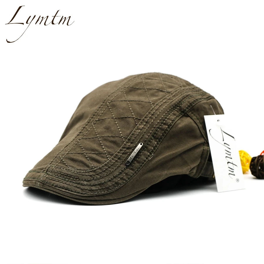 [Lymtm] Summer Cotton Berets Caps Men Casual Peaked Caps grid
