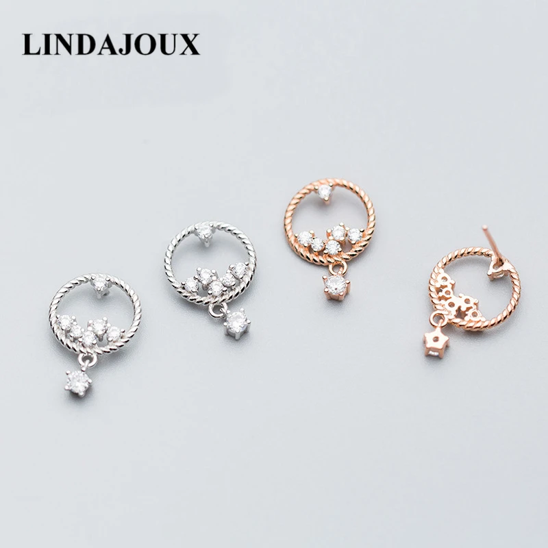 

Korea Style 925 Sterling Silver Rose Gold Color Round With Zircon Stud Earrings For Women sterling-silver-jewelry Drop Ship
