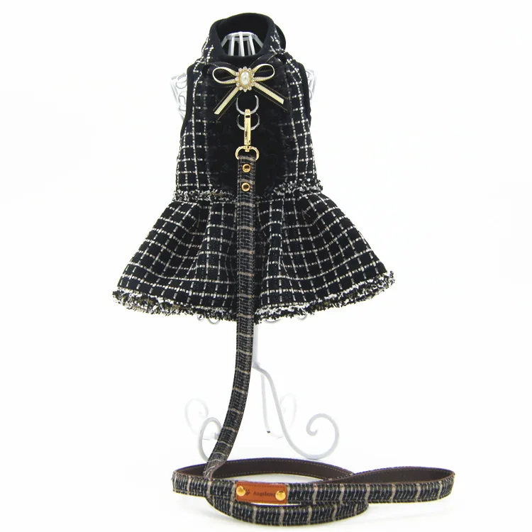 

Elegant Plaid Dog Princess Tutu Dress Skirt Warm Fleece Dog Lover Clothes small Pet Cat dog Harness Vest Leash dog Collar Leads
