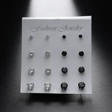 8 пар смешанных размеров, белый и черный цвет, серьги-гвоздики с кубическим цирконием, набор, блестящие Кристальные серьги-гвоздики для мужчин и женщин, вечерние ювелирные изделия в стиле панк