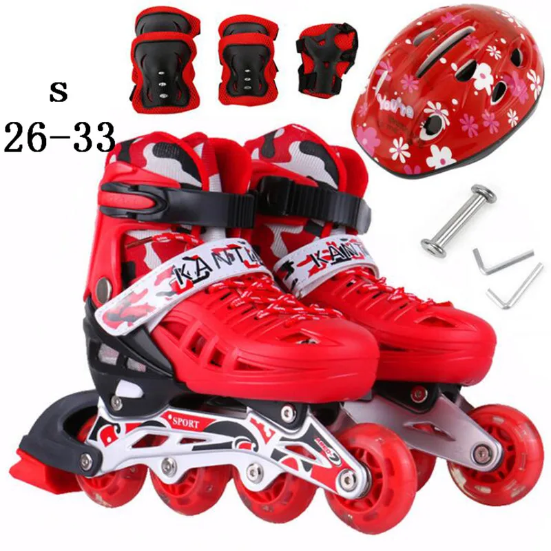 Флэш-Встроенная обувь для Скейтборда для детей девочек и мальчиков обувь для роликов, скейтборда мигающие ПУ колеса и шлем и наколенники защищают бесплатные ролики - Цвет: Red Set --S