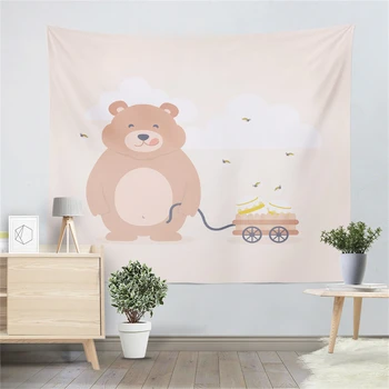 

Cute Cartoon Tapestry Bear with Honey Print Wall Hanging Kids Bedroom Decoration Wall Carpet Soft Thin Blanket Yoga Mat