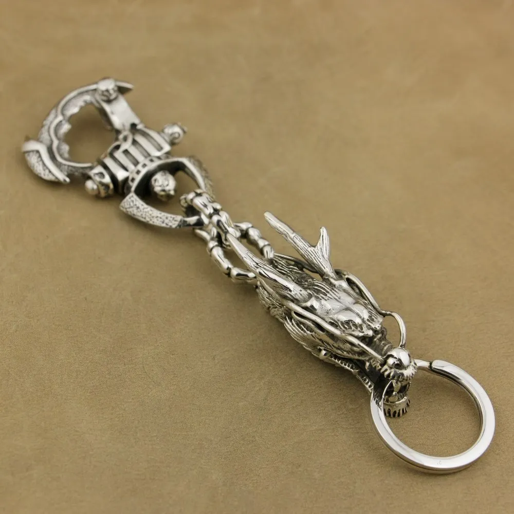 

LINSION Heavy 925 Sterling Silver Helmet Armor Clasp Mens Biker Dragon Keychain 8J025