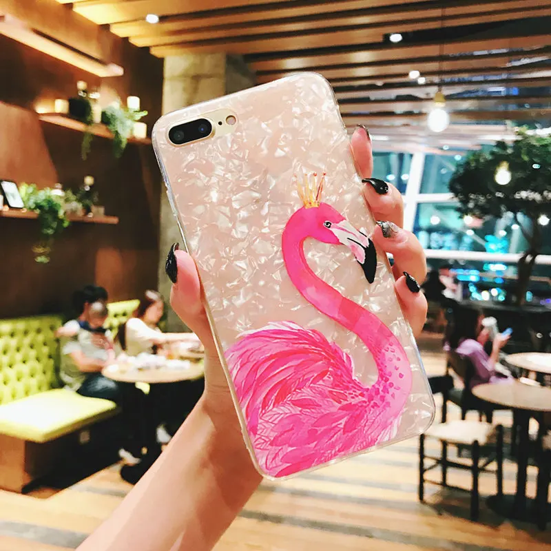 NFH Glitter Phone Case For iPhone 8 7 6 Plus Flamingo Shell Cases For iPhone On X 8 7 6 6S Plus Soft TPU Silicone Back Cover