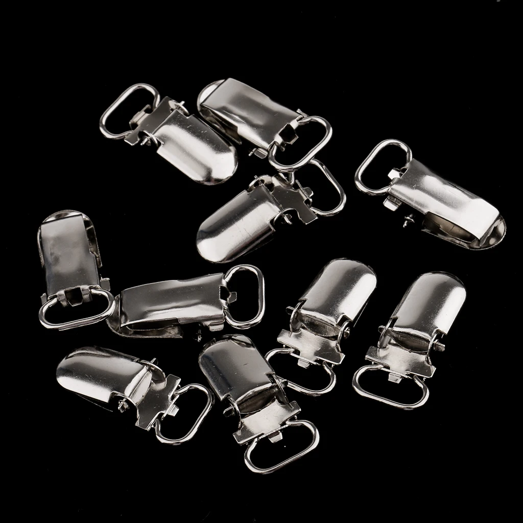 20Pcs/Lot Metal Baby Pacifier Suspender Clips Webbing Dummy Strap Holder Craft Hooks Craft Sewing Tool 28x10mm Silver