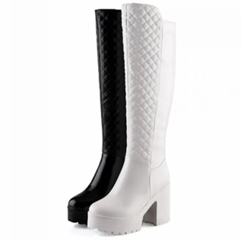 

High heel waterproof 43 Warm fur winter slip on wedges high heels over the knee women shoes sexy platform flock snow boots woman
