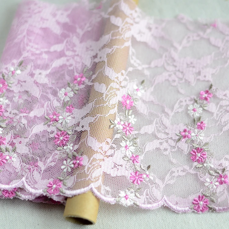 

5 meter/lot 18cm 7.08" width black/pink mesh fabric embroidery tapes lace trim ribbon S18E788RP190409R