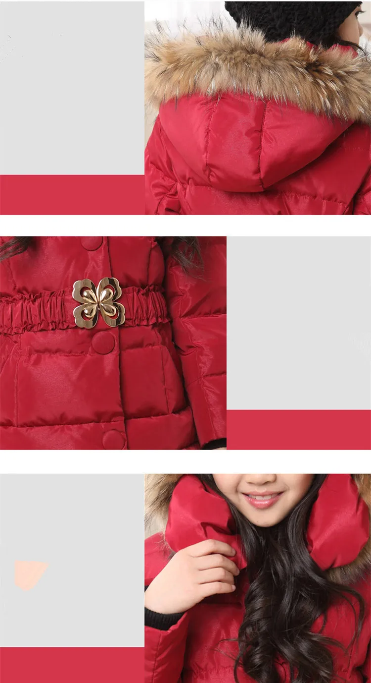 Коллекция года, брендовая зимняя теплая длинная Рождественская куртка с толстой хлопковой подкладкой для девочек детское зимнее пальто с длинными рукавами и меховым воротником