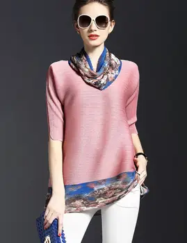 

European fashion women mini dress casual pleated top clothes big size polyester v neck vestidos outfit lady with scarf