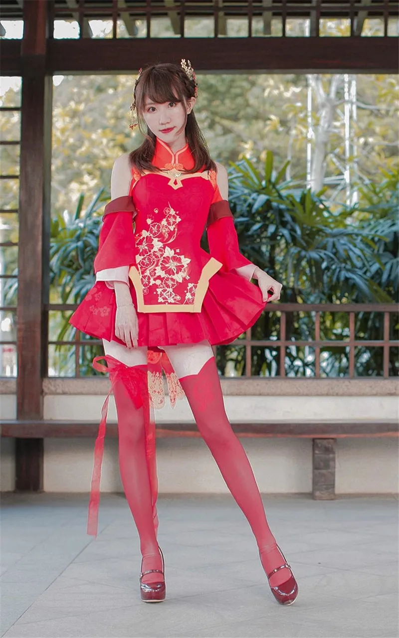 New! VOCALOID Vocaloid Taoyuan Love Song House Dance Dazzling Hatsune Miku Dress Women Red Cheongsam Cosplay Costume