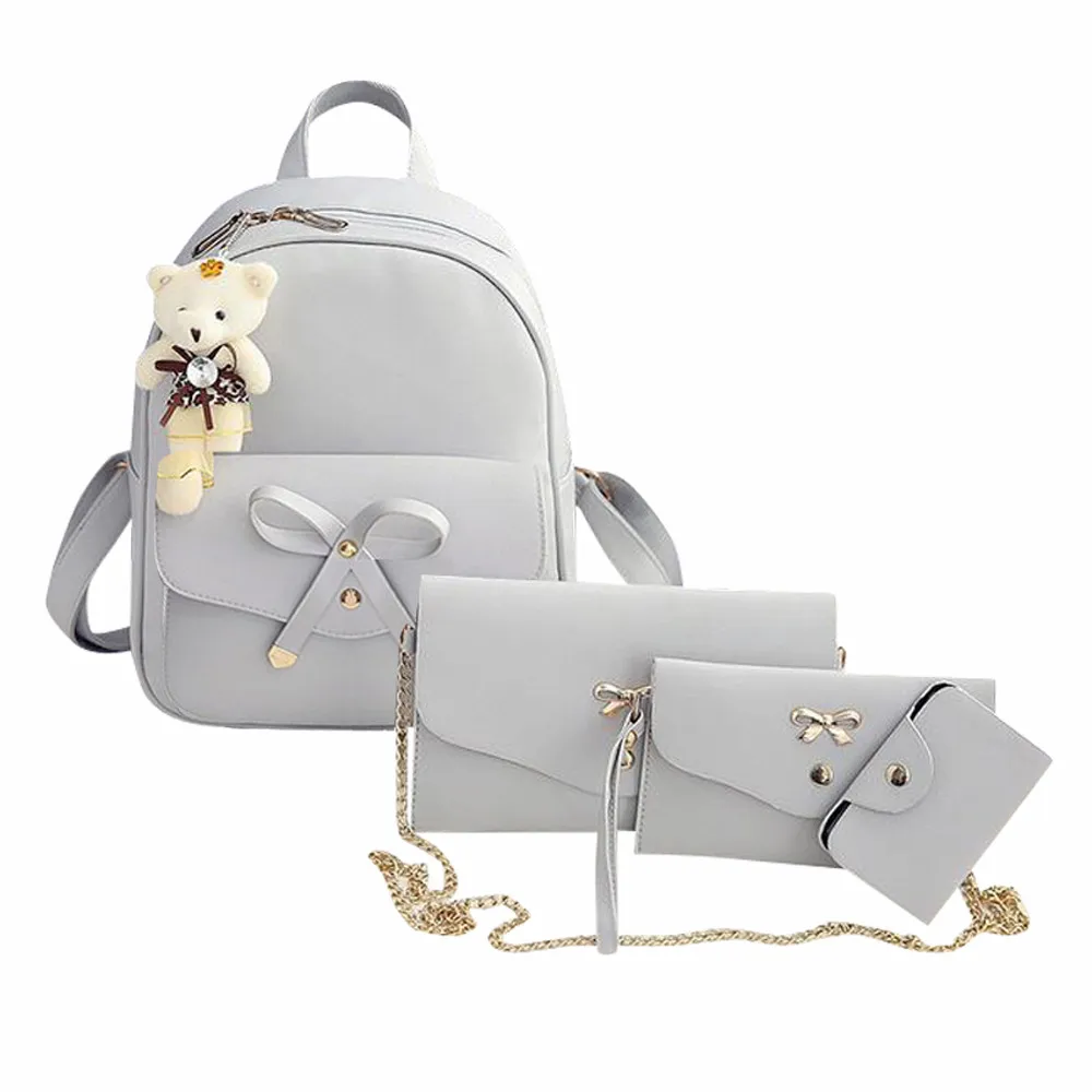 4 шт./компл. небольшие рюкзаки женские школьные сумки для девочек подростков черного цвета из искусственной кожи Для женщин рюкзак сумка# YL - Цвет: Серый