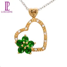 Lohaspie Natural Chrome Diopside & Diamond 9k Yellow Gold Romantic Pendant & Necklace Gemstone Fine Jewelry For Women Gift