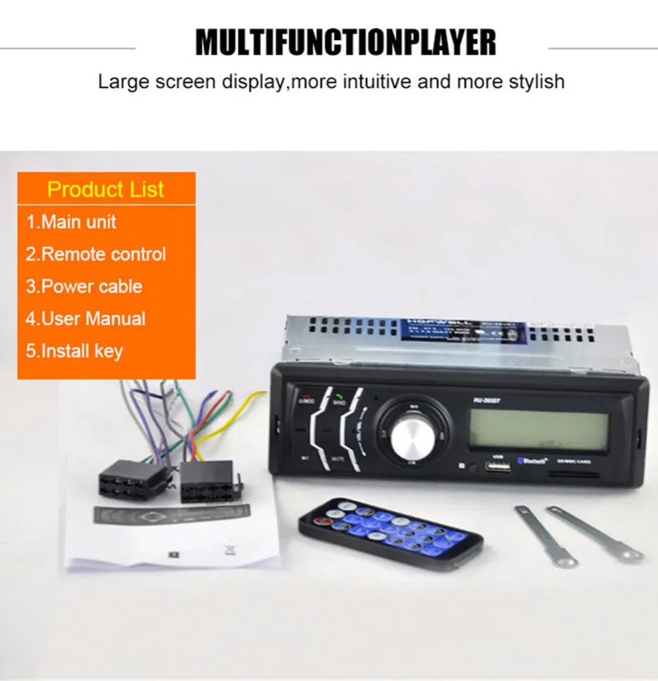 New Car Stereo Audio Bluetooth WMA WAV MP3 Player 12V 1 Din 4 Channel FM Radio In-dash Aux Input Receiver USB SD Remote Control -13