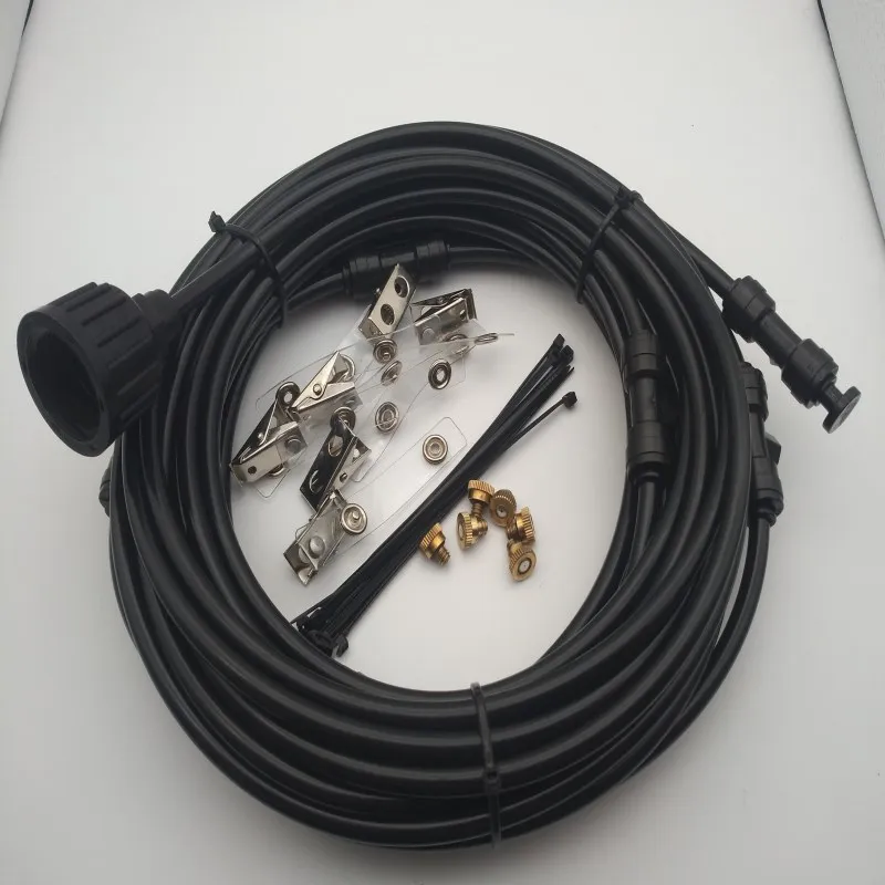 

S002 9M Hose 6pcs Mist Nozzle Outdoor Garden Misting Cooling System Mist Sprinkler Water Kits System