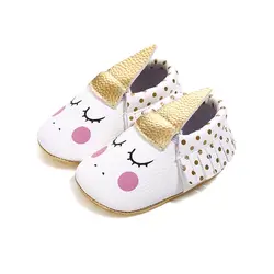 Симпатичные для маленьких девочек кроватки обувь новорожденных Prewalker нескользящая Мягкая подошва мультфильм Единорог ребенок кисточкой