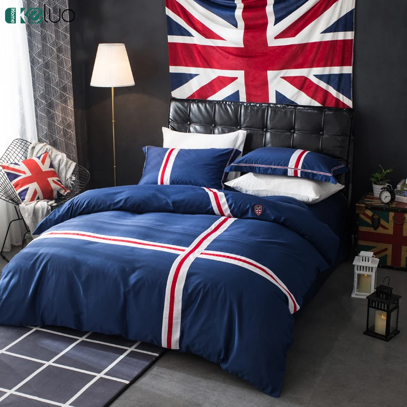

KELUO British Impression Stripe Bedding Set Simple 002 Design Duvet Cover Set King Queen Size 3/4pcs Reactive Printed Bedlinen