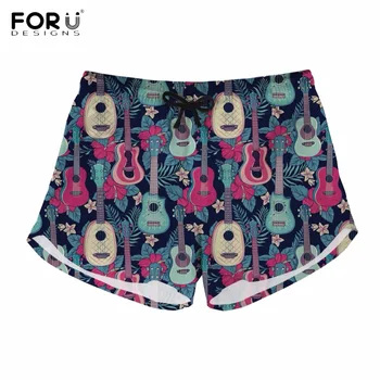 

FORUDESIGNS Music Notes Tropical Ukulele Floral Pattern Woman Shorts Casual Summer Students Short Pants Harajuku Short Plus Size