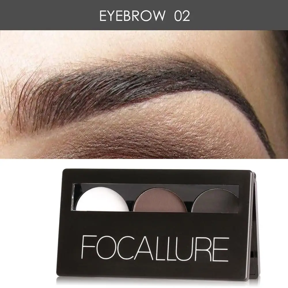 FOCALLURE Eyebrow Palette Matte 3 Colors Powder Palette Cosmetic Waterproof Eye Makeup Eyebrow Enhancer - Цвет: 2