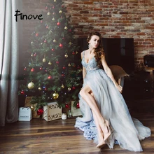Finove, платье для выпускного вечера, дизайн, сексуальный светильник, иллюзия, тюль, бисер, v-образный вырез, без рукавов, элегантное, ТРАПЕЦИЕВИДНОЕ, длинное, для выпускного вечера, вечерние, женское платье