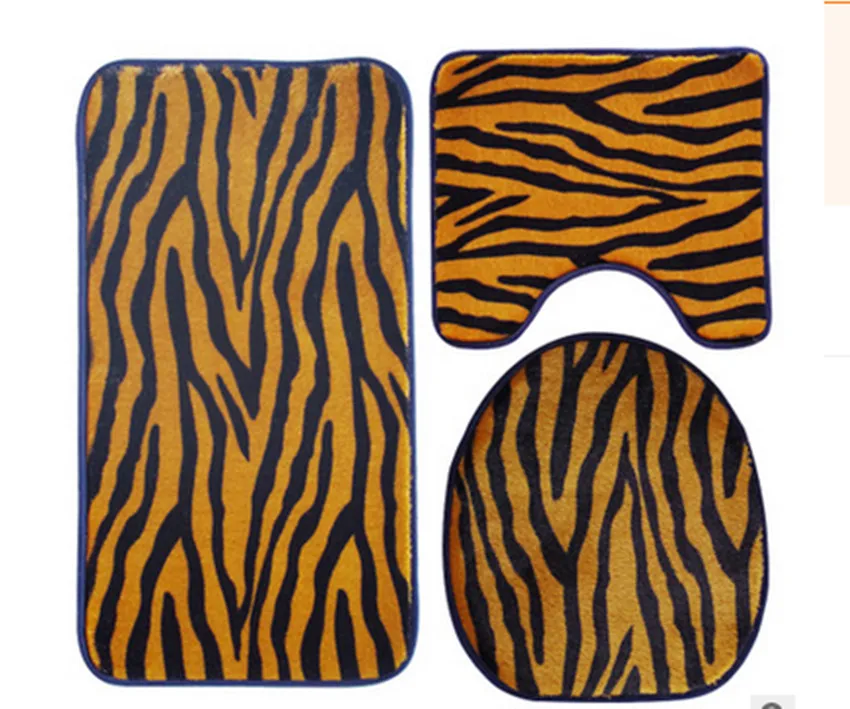 

3Pcs/Set Animal Skin Mat Bathroom Bath Rug Print Contour Mat Lid Cover Washroom Foam Carpet Mesh Bathroom Toliet Rugs