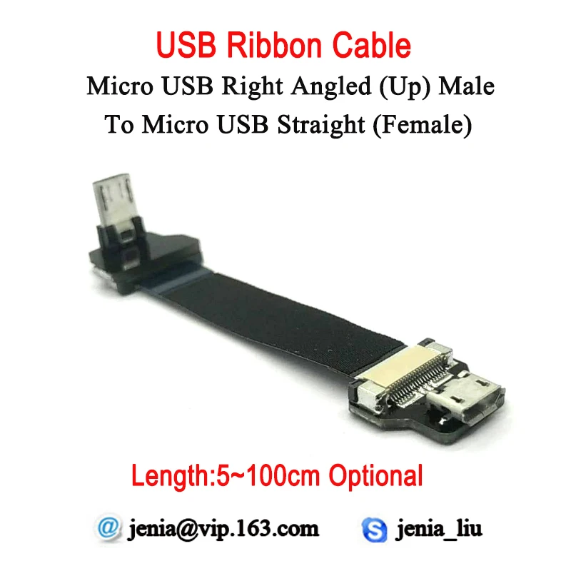 5CM To 80CM Ultra Thin USB Flat ribbon cable Micro Straight Female to male Micro up angle for PC Camera Printer or camcorder