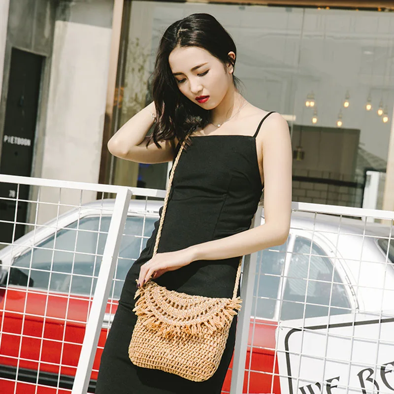 New Women Beach Tassel Straw Bags INS Popular Summer Female Handbag Fashion Lady Woven Shoulder Bag Casual Knit Crossbody SS3286 (11)