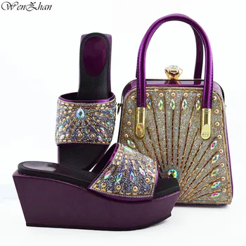 

Purple Shoes and Matching Bag Set With Rhonstones Wonderful Italian Matching Shoes and Bags for lady Party 38-42 WENZHAN B95-22