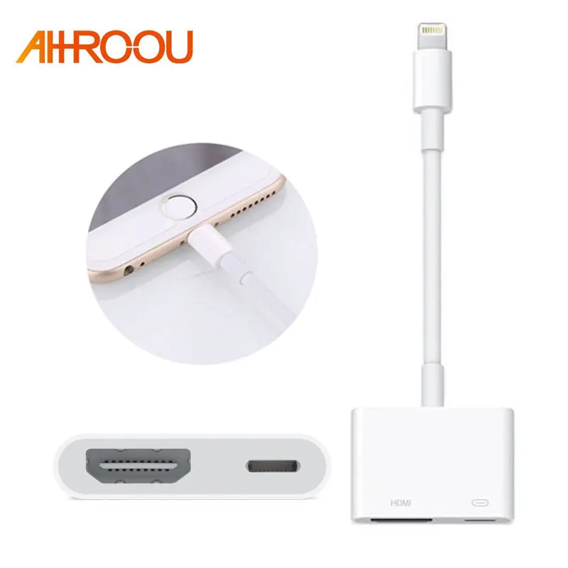 AHHROOU 1080P HDMI Cable For Lightning To AV HDMI / HDTV TV Digital Cable Adapter For iPhone X 8 For iPhone 7 Plus For iPad Mini