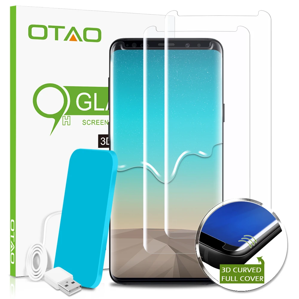 

OTAO 3D Curved Full Cover Tempered Glass Screen Protector For Samsung Galaxy Note 9 Friendly Full Glue 2pcs Glass With UV Light