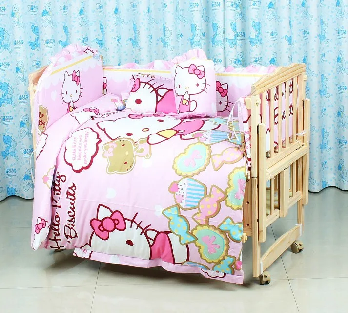 Promotion 6pcs Cartoon Crib Baby Bedding Set Curtain Crib Bumper