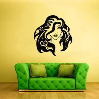 

Wall Vinyl Sticker Decals Haircut Salon Scissors Dryer Hair Brush Girl