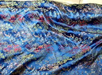 

Telas woven damask traditional silk tissu fabric meters cheongsam kimono blue flowers Embroidery textile fabrics Fashion skirt